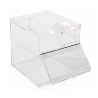 China Stackable Top Compartment Scoop 1 Gallon Acrylic Clear Stackable Display Bin Sliding Door Candy Dispenser Box for sale