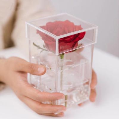 China Acrylic Flower 9 Rose Box With Drawer Plexi Gift Flower Box Single Acrylic Rose Box Perfect Unique Birthday Gift for sale