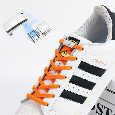 China New Magnetic Lock Laces Flat Elastic No Link Shoe Laces Rainbow Sneakers Laces Kids Adult Lazy Lace One Size Fits All Shoes for sale