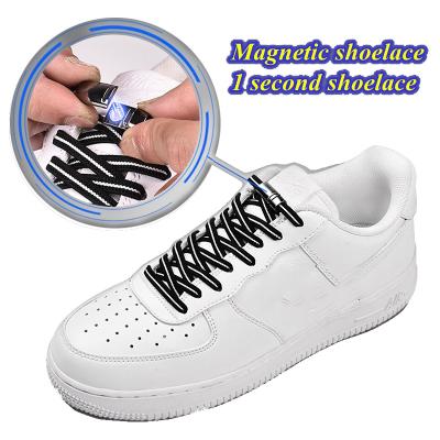 China Flat Magnetic Shoe Laces No Quick Lock Black Shoe Laces Leisure Shoe Laces Link Sneakers Outdoor Unisex Lazy Safety Shoe Laces Elastic for sale