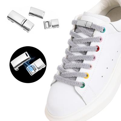 China New Flat Quick On-Off Plush Lazy Lace No Link Shoe Laces Elastic Metal Lock Magnetic Laces for sale