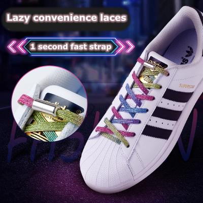 China New Flat Elastic Locking Laces Flats No Tie Lace Quick Sneaker Locking Shoe Laces Kids Adult Women Men Shoes Lace Up Strings for sale