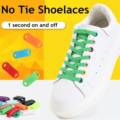 China Flat Flats Elastic Laces No Tie Color Quick Lazy Buckle Shoe Laces Adult Laces Kids Sneakers Laces 24 String 1Pair for sale