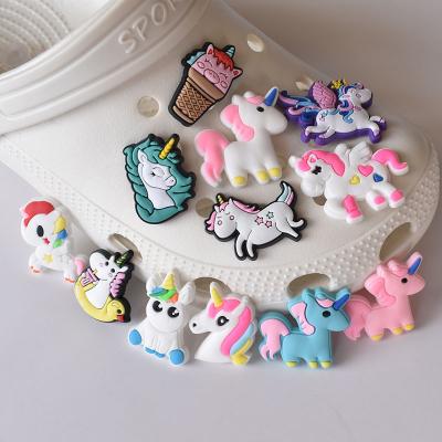 China Clog New Season Unicorn Shoe Buckle Charm Charms For Crocses PVC Soft Rubber Ornament Decoration Removable Shoe Yard Ornament for sale