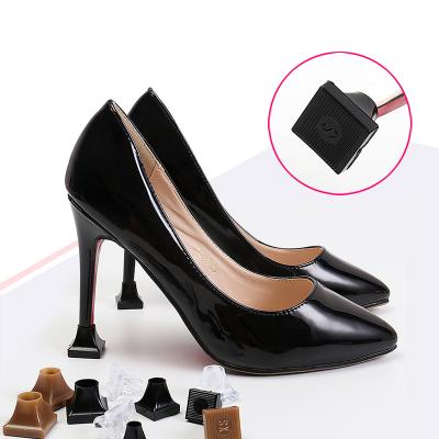 China 1 Pairs PVC Woman High Heels Shoes Covers Square TPU/PVC Material Soft Damping Non-Slip Heel Protector Muffler Heel Protector for sale