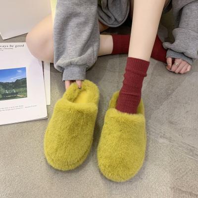 China Custom Made Simple Home Slippers Soft Bottom Fluffy Indoor Fur Slippers Women's Plush Indoor Fur Slipper Winter Bedroom Fluffy Indoor Slippers for sale