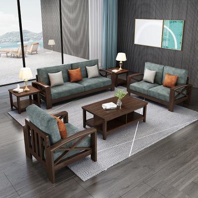 China Fabric Sofa Furniture Solid Wood Sofa 1+2+3 Combination Removable Wood With Fabric Wood Living Room Furniture for sale