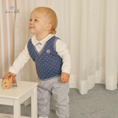 China DBS18441 Polyester 78% Cotton 22% dave Newborn Bella Winter Baby Boy Fashion Bow Patchwork Overalls Infant Toddler Clothes Kids Romper 1 Piece for sale