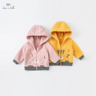 China 100% polyester DBJ19764-1 unisex baby winter baby fashion cartoon pockets hooded coat kids girls boys dave tops toddler infant outerwear for sale