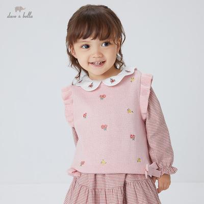 China DBZ19129 dave bella autumn babies casual cute floral bow embroidery knitted coat kids fashion sleeveless vest for sale