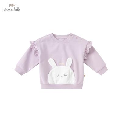 China DBJ19256 pullover dave bella autumn babies cute cartoon ruched T-shirt kids tops kids girl fashion tees for sale