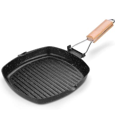 China Universal Outdoor Cooking Tool Steak Frying Pan Folding Handles Cast Iron Non Stick Grill Square Deep Griddle Pan Ultralight Cooking Pans Outdoor for sale