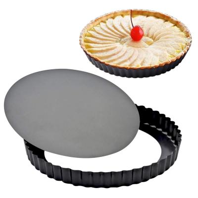 China 9 Inch Viable Quiche Pans Removable Mini Tart Pans Cheesecake Bottom Loose Bottom Pan Set Baking Tray Tart Mold Non-Stick Removable for sale