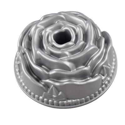 China Sustainable Aluminum Cake Pan Sample Available Food Grade Bakeware Baking Mold Rose Flower Cake Aluminum Nonstick Coating for sale