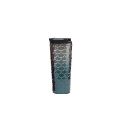 China Custom Sustainable Mermaid Scale Texture Double Wall Stainless Steel Tumbler Travel Mug For Bedrooms for sale