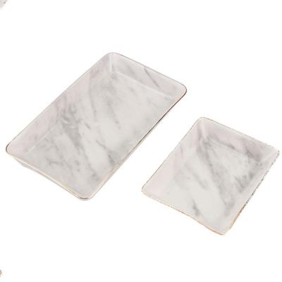 China Trendy Style Marble Style Ceramic Ceramic Plate Viable Nordic Gold Plated Jewelery Storage Storage for sale