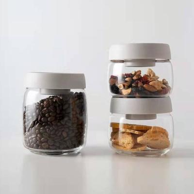 China Freshness Preservation Customized Transparent Coffee Bean Storage Tank Kitchen Vacuum Glass Moisture Proof Storage Tank for sale