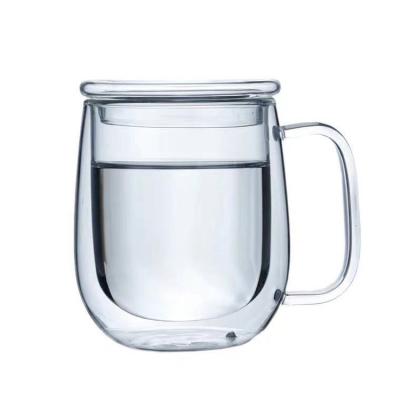 China Wholesale Custom High Quality Viable Borosilicate Glass Set Double Wall Glass Drinking Coffee Mug With Glass Lid for sale