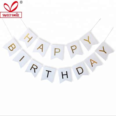 China Wholesale Birthday Party Favor Paper Banners Bunting Flags Glitter Letter Happy Birthday Hanging Banner for sale