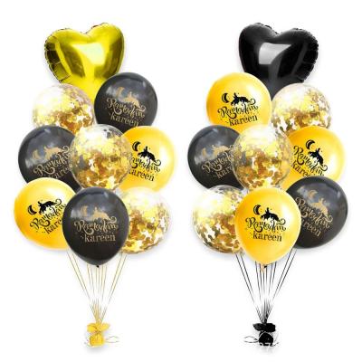 China Gold EID Decoration Black Party Decoration Islamic Muslim Happy Mubarak Latex Balloons Ramadan Party Supplies 12 Inch Hajj Confetti Balloon for sale