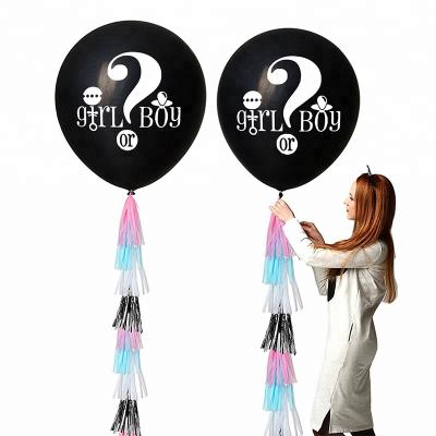 China 2019 Hot Selling 36 Inch Black Giant Gender Reveal Party Decorations Reveal Girl Boy Confetti Balloon for sale