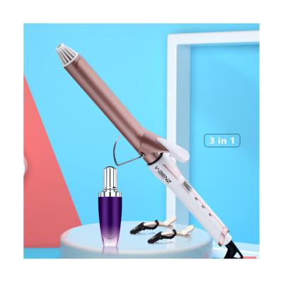 China Hotel Amazon 3 in 1 Professional 360 Degree Rotating Curling Iron Instant Warm Up Curling Wand Set for sale