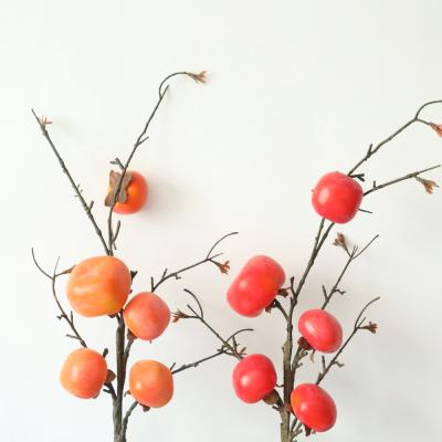 China Artificial Moss Simulation Moss Persimmon Fruit Branch For House Garden Wedding Party Home Decoration for sale