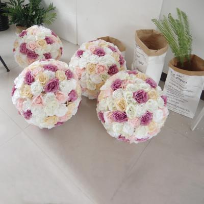 China Beautiful Colorful Fakeflowers Rose Handmade Flower Ball Silk Artificial Flower Floral Kiss Balls For Birthday Valentine Day Event Decorations for sale