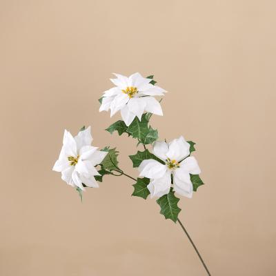 China 2022 New Year Christmas Flower Artificial White Poinsettia Flower Bouquet Simulation Silk Floral Plant Faux Poinsettia Decorations for sale