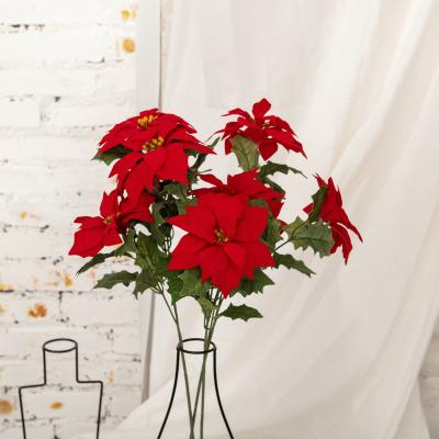 China New Year Silk Christmas Poinsettia Flower Bouquet Artificial Silk Poinsettia Flower Red Clusters For Christmas Table Centerpiece for sale