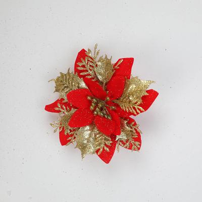 China Silk+plastic+glitter New Year Artificial Flower Head Hand Made Christmas Opens Accessories Red Poinsettia Christmas Flower For Christmas Ornaments for sale