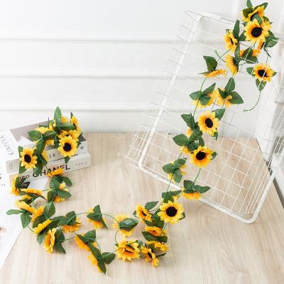 China Silk Leaf Decoration DIY Sunflower Vines Artificial Flower Hanging Garland For Wedding Party Bedroom Home Decor for sale