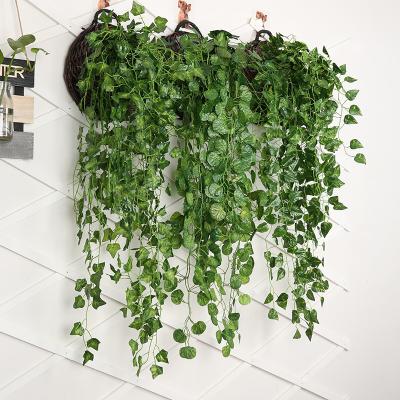 China Silk+plastic+iron yarn artificial Ivy Green Leaves Basket Flower vines fake plants outdoor rattan wall hanging ivy for outdoor wall decorations for sale