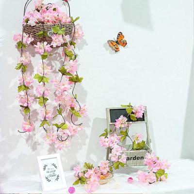 China Artificial Flower Vine Garland Ivy Flower Hanging Plants Craft Cherry Christmas Indoor Vines Silk Decorations Fake for sale