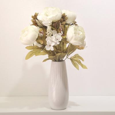 China Wholesale Simulated Silk White Bulk Silk+pu Peony Flower Artificial Flower Desktop Decoration Large For Office for sale