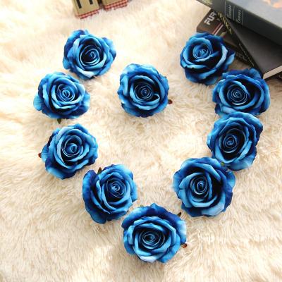 China Floral Blue Artificial Velvet Rose Flower Heads Boho Decor Low Price Velvet Large For Hanging Fake Flowers for sale