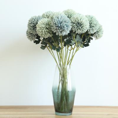 China Pambu Premium Fake Flowers Artificial Flower Silk Blue Dandelion Ball Leaves Green For Wedding Home Decoration Valentines Day Gifts for sale