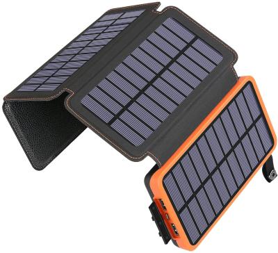 China Custom Outdoor High Capacity 20000mah Solar Power Bank With 3pcs Solar Panel Charger for sale