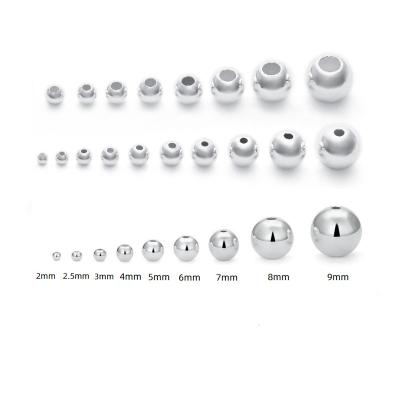 China 925 Sterling Silver Wholesale Real 925 Sterling Silver Jewelry Type Loose bead the smooth round ball spacer beads for sale