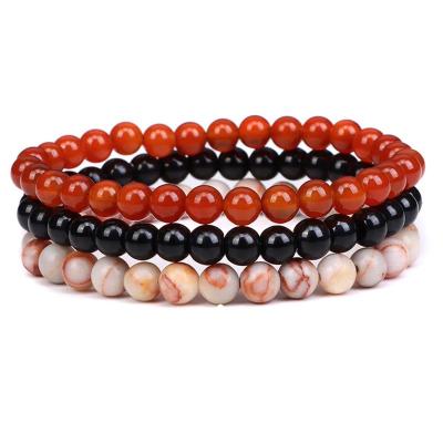 China Hottest 2023 Stone 3 Rows Of Beads 8mm Couples Bracelet Gemstone Bead Round Stretch Beaded Bracelet for sale