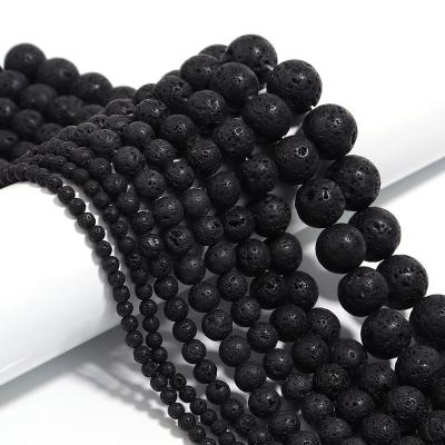 China Wholesale Stone 2023 Black Lava Volcanic Rock Gemstone Round Beads For Making Loose Bead Jewelry DIY Bracelet for sale