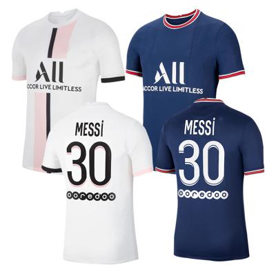 China Custom Sets OEM Plain White Striped #30 Messi Soccer Jerseys Soccer Jersey Uniform Set for sale