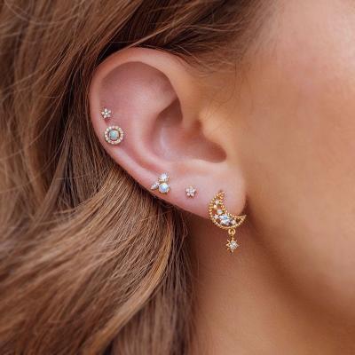 China Customization Ornaments 925 Korean Silver Pin Earrings Jewelry Set Women Wholesale Fashion Pearl Ear Studs White Gold K Plated Moon And Star Earrings for sale