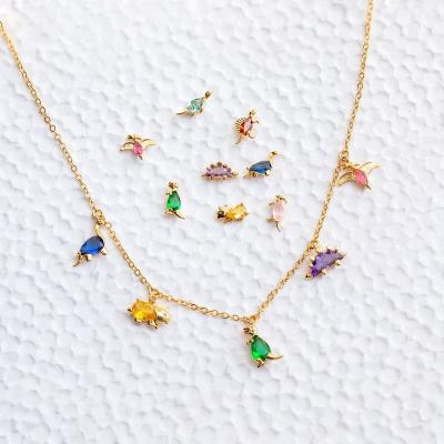 China Customization Ornaments Forest Small Dinosaur Collar Chain Animal Pendant Necklace Scarves 18K Gold Jewelry Tropical Colorful Zircon For Women Girls for sale