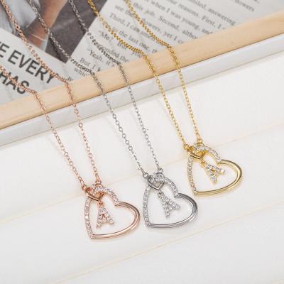 China Customization Ornaments Style Heart Shaped Women's Hot Gold Plated Necklace Letter Love Zircon Jewelry Zircon Pendant Necklace for sale