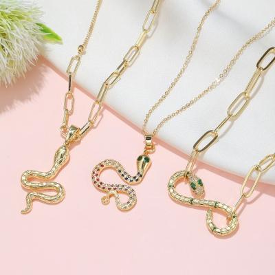 China Customization ornaments new fashion jewelry copper personality hot punk simple short gold plated clavicle chain thick animal snake pendant necklace for sale