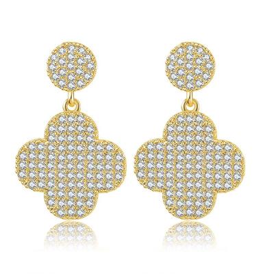 China Customization Ornaments S925 Pin Korean Creative Copper Women 18k Gold Silver Zircon Luxury Jewelry Petal Flower Pendant Drop Four Leaf Clover Earrings for sale