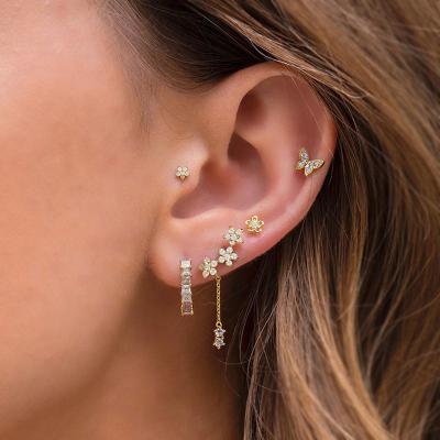 China Customization Ornaments Creative Fashion Jewelry Earrings Set Flower Female Luxury Gold K Flower Female Designer White Zircon Butterfly Earrings Designer Ear Stud For Women for sale