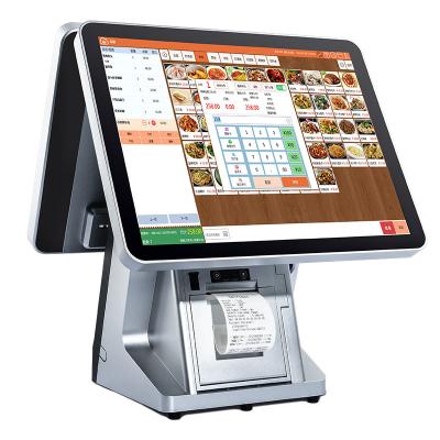 China Supermaket fast delivery cashier computer 15 inch touch screen pos machine desktop cash register. double position machine screen for sale