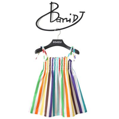 China Summer Breathable Girl Dresses Rainbow Stripe Beautiful Princess Dresses Pleated Chest Strap Breathable Cool Dress by Bemidji for sale